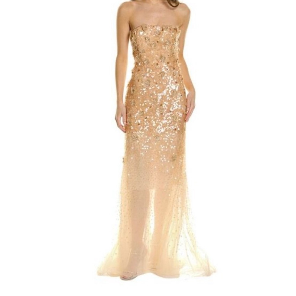 Carolina Herrera Strapless Champagne Sequin Dress